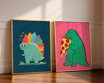 Cute Dinosaur Poster Set, Dinosaur Nursery Wall Art, Kids Room Decor, Funny Dino Prints, Playroom Decor, Baby Boy Nursery Art
