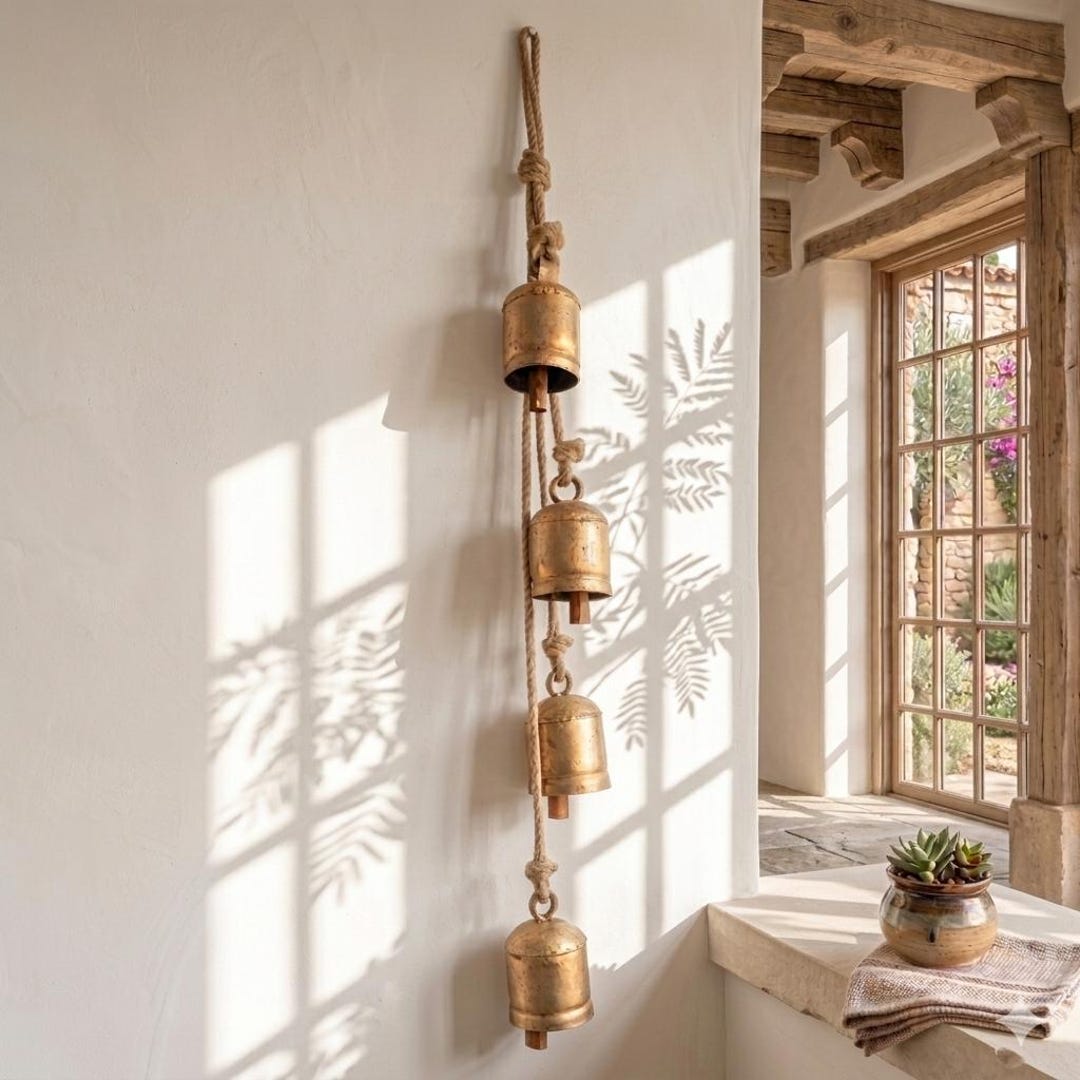 Rustic Bell Antique Rustic Fire Finished Hanging Bells With Recycled Jute Rope ...