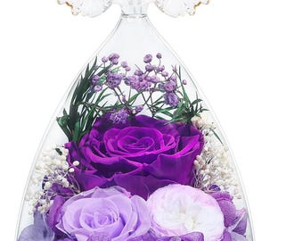 Preserved Rose Angel Figurine, Glass Dome Floral Display, Long-Lasting Keepsake Home Decor