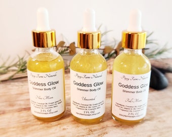 GODDESS GLOW SHIMMER Body Oil- Scented Body Oil, Full Moon New Moon After Shower Body Oil, Vegan Crystal Infused, Gift for Best Friend