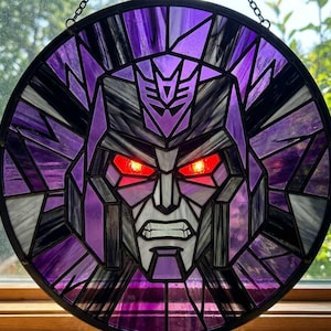 The Transformers Stained Glass Suncatcher, Transformers Inspired Stained Suncatcher, Robot Movie Decor,Bumblebee Transformer Glass Art Decor