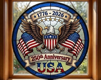 USA 250th Anniversary Suncatcher, Patriotic Eagle Stained Glass Window Hanging