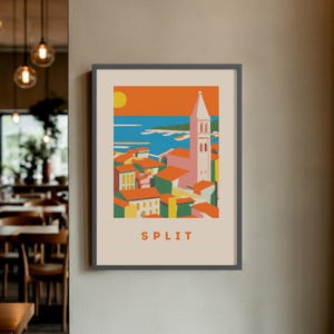 Reseposter från Split | Retro väggkonst från Kroatiens kust | Tryck från mitten av århundradet