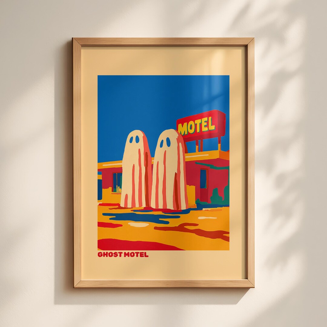 Ghost Motel Retro Poster, Quirky Halloween Wall Art, Mid-century Pop ...