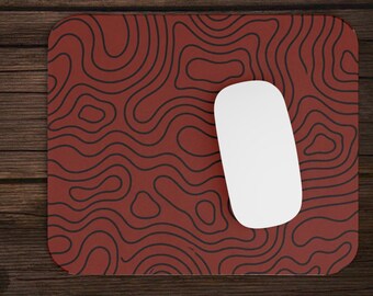 Topographic Black Red Brick Terracotta Map Travel Nature Camping Outdoors Pattern Gaming Mouse Pad | Desk Mat