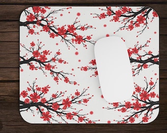 White Sakura Cherry Blossom Tree Japanese Anime Moody Botanical Apothecary Floral Pattern Gaming Mouse Pad | Flower Desk Mat