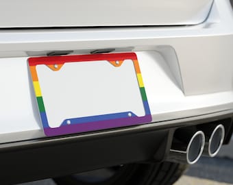 Pride LGBTQ+ Flag Rainbow Design License Plate Frame Cover, Cute Car Decor