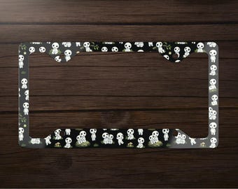Cute Kodama Studio Ghibli Princess Mononoke Anime Witchy Spirit Woodsy Nature Pattern Vehicle Accessories Car Metal License Plate Frame