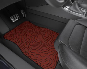 Topographic Red Brick Terracotta Black Map Design Travel Outdoors Camping EDC Offroad Car Mats | Front Floor Mat Set