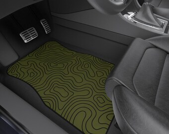 Juego de alfombrillas para coche/alfombrillas delanteras con diseño de mapa topográfico OD verde y negro para viajes al aire libre, acampada, EDC, todoterreno