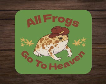 Rain Frog All Frogs Go To Heaven Sage Green Cute Funny Gaming Office Mouse Pad | Animal Quote Desk Mat