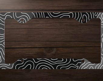 Accesorios para vehículos con mapa topográfico en blanco y negro para coche, para viajes al aire libre, EDC, camping, todoterreno, cubierta para matrícula, bonita decoración para coche.