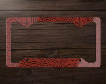 Topographic Map Red Brick Terracotta Vehicle Accessories for Car, Travel Outdoors Camping Offroad License Plate Frame Cover, Cute Car Decor