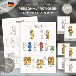 Pronouns for children in German | German as a Second Language (DaZ) | Picture cards for sentence structure | Learning materials for kindergarten, preschool, and primary school | Language development posters (Montessori)