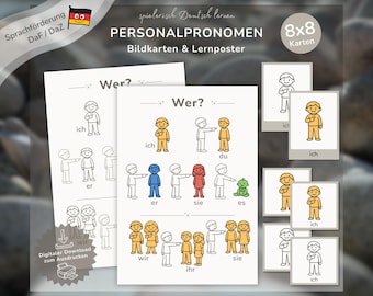 Pronouns for children in German | German as a Second Language (DaZ) | Picture cards for sentence structure | Learning materials for kindergarten, preschool, and primary school | Language development posters (Montessori)