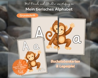 Animal Letter Cards - Basic Script | ABC Matching Game with 38 Pairs | Starting School 2026 | Learning Letters PDF | Starting School, Kindergarten, Preschool