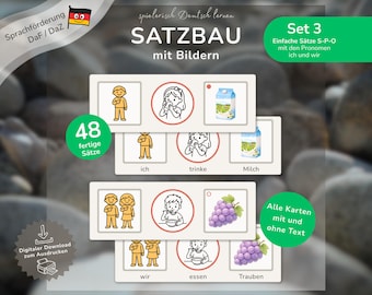 Sentence Structure with Pictures Set 3 | German as a Second Language (DaZ) / German as a Foreign Language (DaF) Language Support | Pronouns: I / We | German Flashcards | Sentence Structure for Children | Kindergarten, Preschool & School