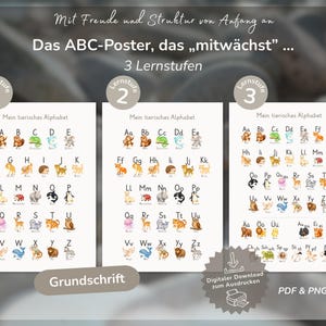 Poster per imparare la scrittura di base: Alfabeto degli animali | Regalo per il ritorno a scuola 2026 | ABC in 3 livelli di apprendimento | Inizio della scuola | Scarica PDF PNG