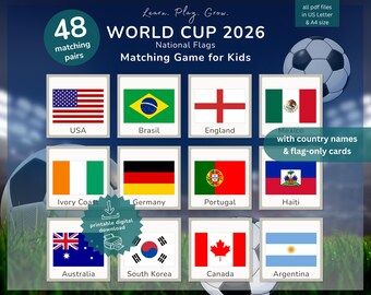 World Cup 2026 National Flags Matching Game for Kids | Printable Memory Game | Football Soccer Activity PDF | esl efl homeschool classroom