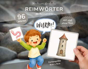 Rhyming Word Picture Cards for Children | 48 Rhyming Pairs | Promotes Phonological Awareness | Printable Memory & Language Game | Montessori Kindergarten