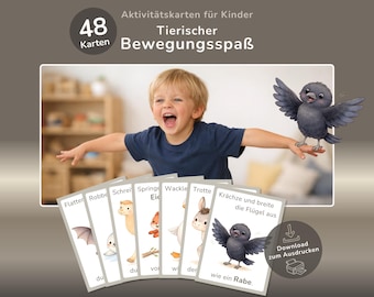 48 Movement Cards for Children | Animal Movements | Motor Skills & Play | Kindergarten, Preschool, Elementary School | Movement Game | Movement Break PDF Download