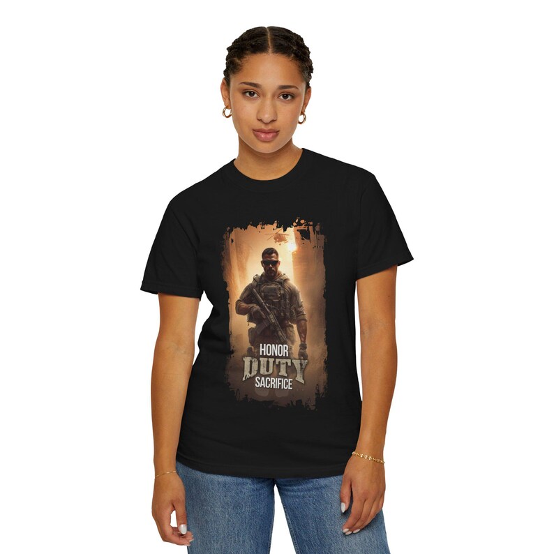 Honor Duty Sacrifice Military Graphic T-Shirt, Tactical Stoic Cotton Tee image 12