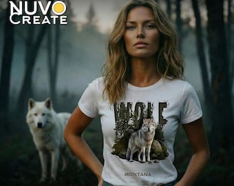 Wolf Montana T-Shirt | Realistic Wolf, Pine Forest Graphic Tee