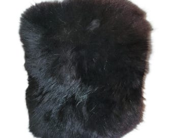 Vintage Muff Genuine Black Fox Fur Hand Warmer Pocket Wrist Strap Real Sleeve Luxury