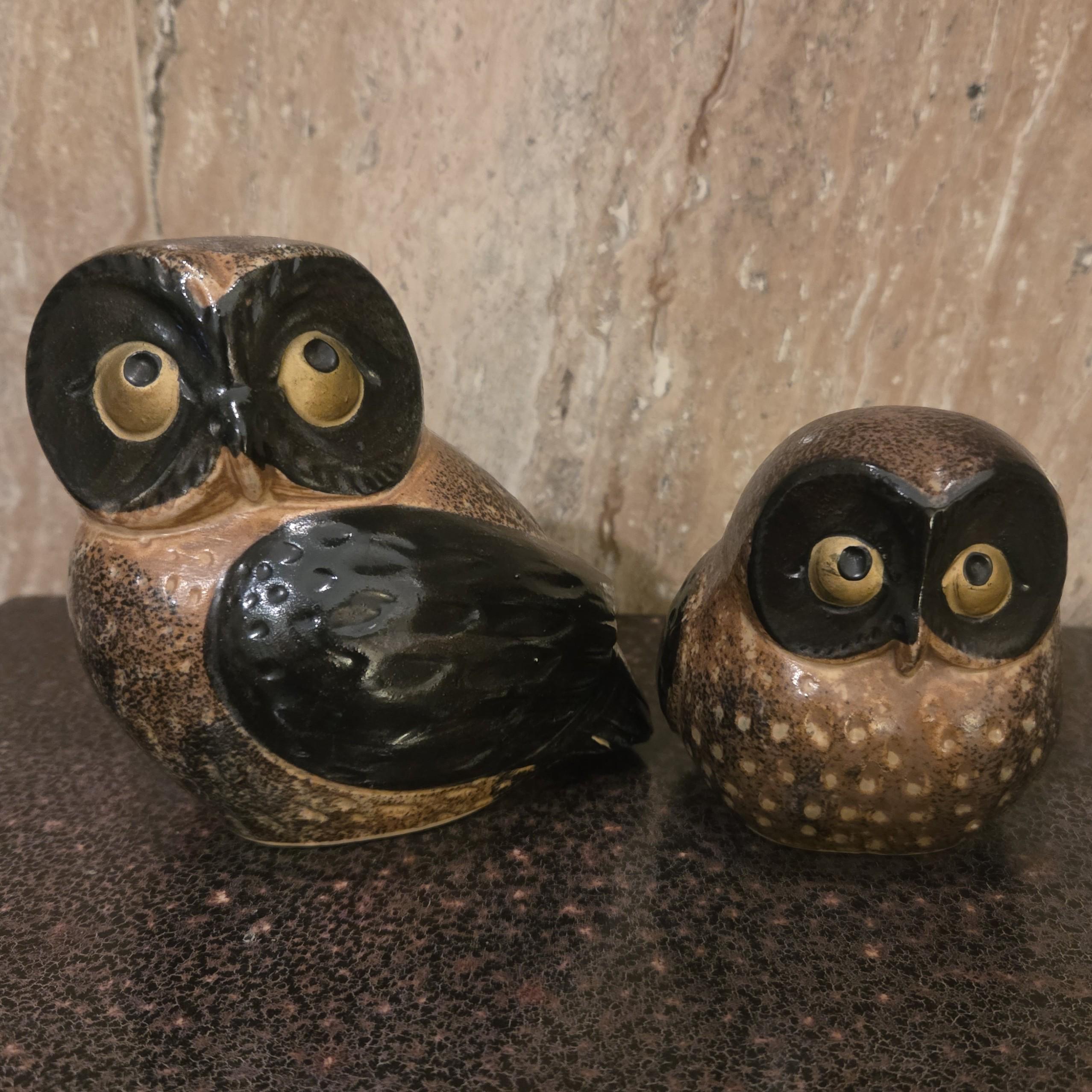 1960s Mid Century Owl Statues with Gold OMC Japan Sticker Octagiri Mercantile Company Figurine Pair