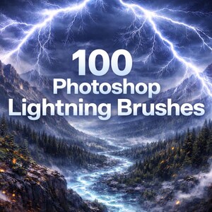 100 pinceles de rayos para Photoshop: kit de herramientas de efectos de energía eléctrica y tormentas. Pinceles ABR para Adobe PSD.