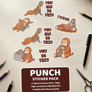 Paquete de pegatinas de Punch the Monkey / Pegatinas digitales, PNG SVG (descarga digital)
