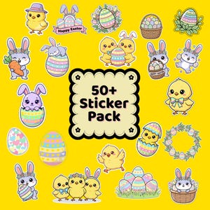 50+ Easter Stickers Bundle | Bunny, Chick, Egg PNG SVG | Cricut Sticker Pack