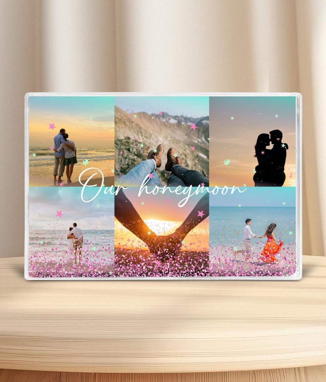 Personalised Snow Globe Photo Block, Glitter Frame, Family Keepsake ...