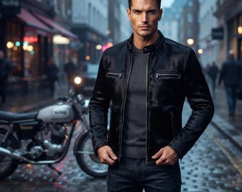 Men's Black Hair-on-Hide Leather Biker Jacket | Real Calf Hair Motorcycle Outerwear