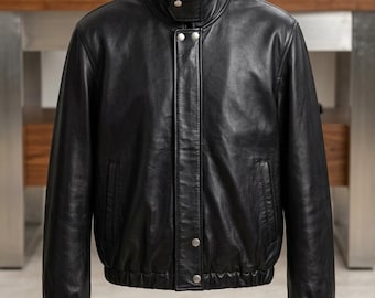 Men's Black Lambskin Leather Bomber Jacket | Aviator Style, Ribbed Cuffs