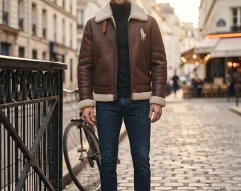 Men's Brown Shearling Leather Bomber Jacket | Aviator Winter Coat