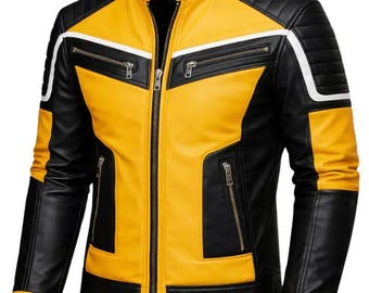 Men's Genuine Sheep Leather Biker Jacket – Slim Fit Quilted Motorcycle Coat