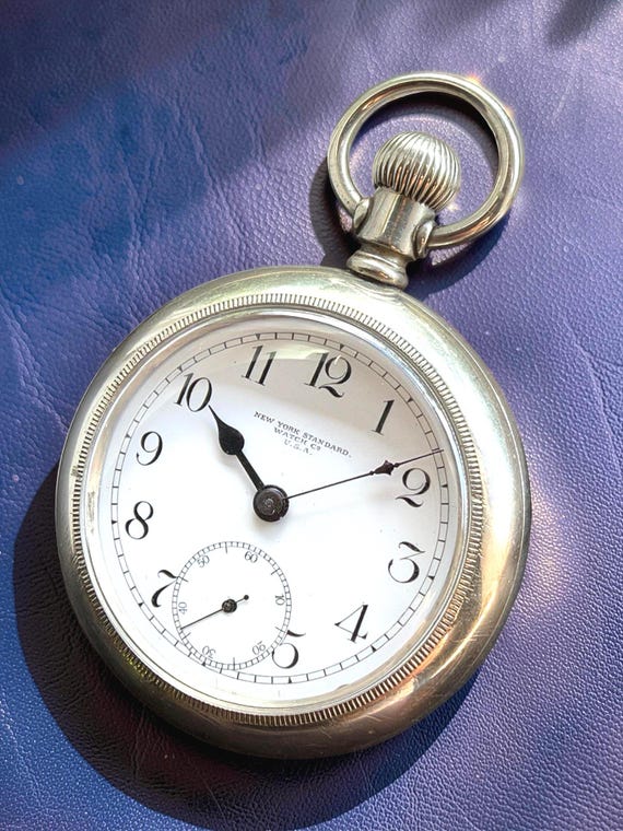 Vintage 1907 New York Standard Pocket Watch, Fully Serviced, 18 Size, 7 Jewel, Lever Set, Keystone Silveroid Case Running