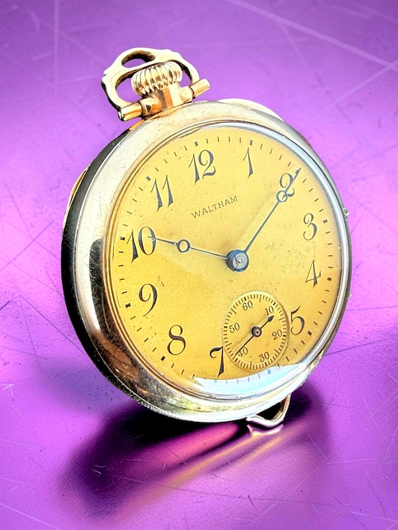 1913 Waltham Pocket Watch, 15 Jewels, Serviced, 10K Gold Plated Fahys Case