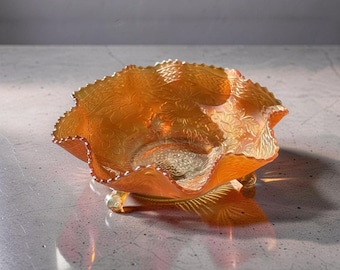 Bol antiguo de cristal iridiscente Fenton Orange Tree Carnival – Plato con volantes iridiscentes color caléndula