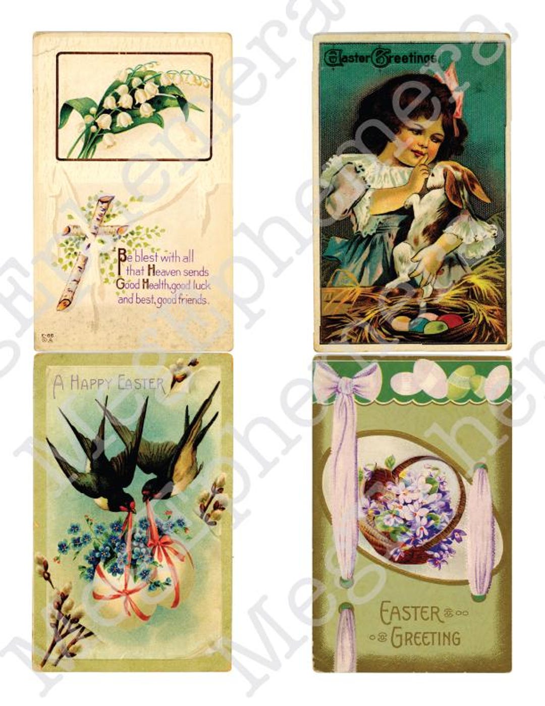 Retro Easter Spring Delightful Vintage Easter & Spring Postcard Download Bundle Early 1900s ...