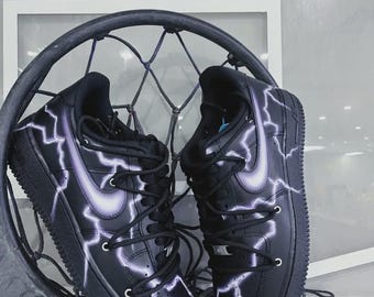 Purple Lightning Black Air Force 1 | Custom Thunder AF1 | Gothic Streetwear Sneakers