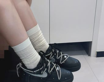 Custom Rhinestone Swoosh Air Force 1 | Dual Lace Black Sneakers | Luxury Streetwear Gift