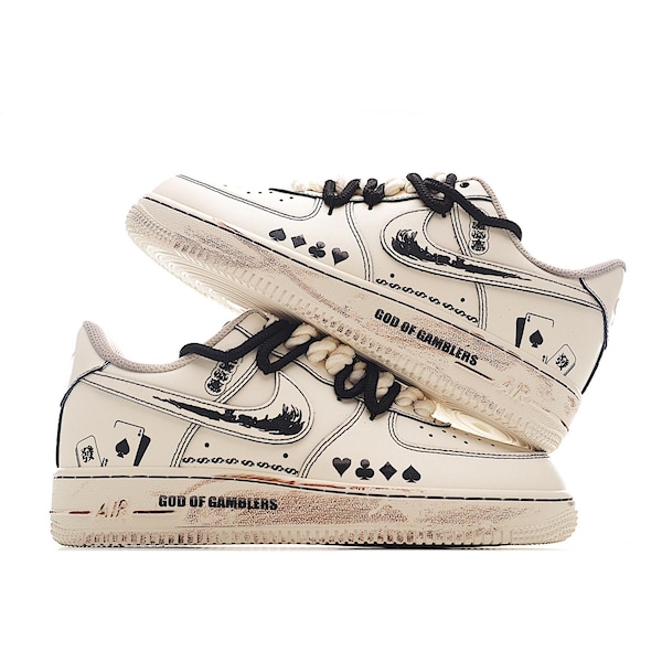 Zapatillas AF1 personalizadas, zapatillas Air Force 1 personalizadas, hechas a mano, grafitis pintados a mano, God of Gamblers