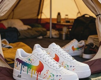 Hand-Painted Custom AF1 Low Sneakers, Rainbow Drip Pride Shoes, Handmade Unique Colorful Sneakers, Gift for Men Women