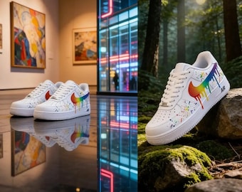 Hand-Painted Custom AF1 Low Sneakers, Rainbow Drip Pride Shoes, Handmade Unique Colorful Sneakers, Gift for Men Women