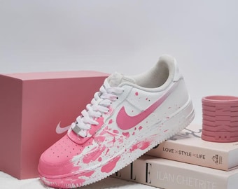 Hand-Painted Pink Splash Air Force 1 Sneakers, Y2K Streetwear
