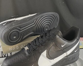 Custom Black Air Force 1 with White Split Swoosh | Paint Splatter Design for Sneakerheads