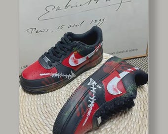 Scene Tape Air Force 1 | Black Red Crime Scene Custom AF1 | Forensic Streetwear Sneakers