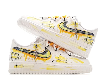 Custom Air Force 1 "Taurus" hand-painted graffiti, custom low-top casual sneakers.